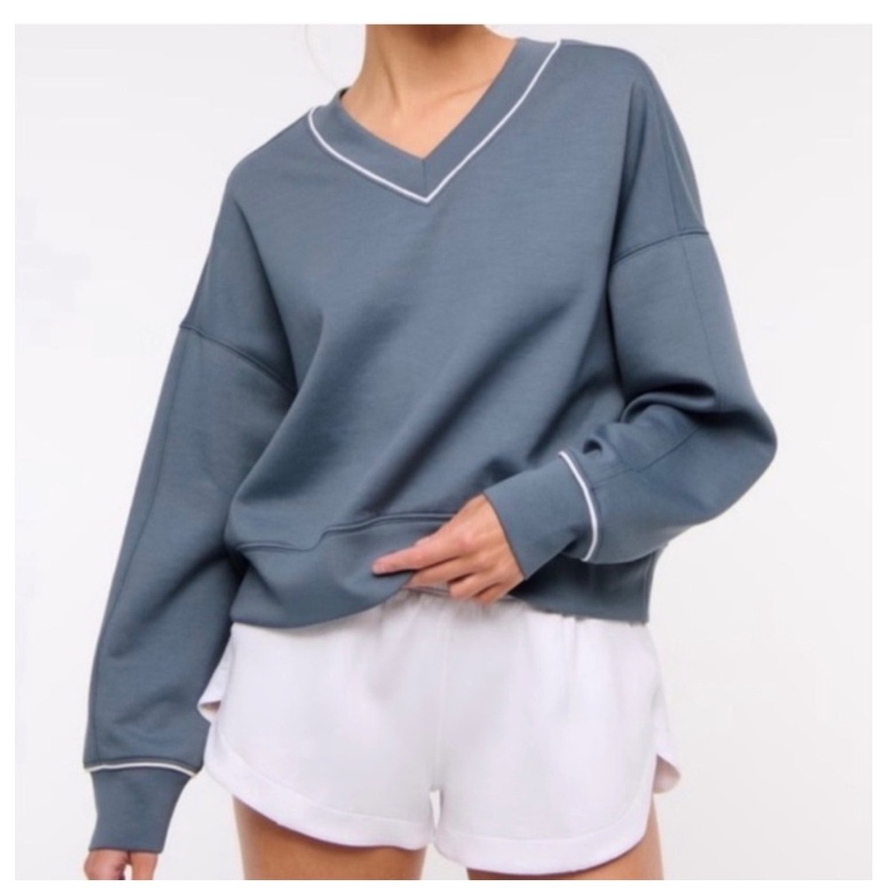 Abercrombie & Fitch YPB neoKnit V-Neck Sweatshirt Slate Blue Large